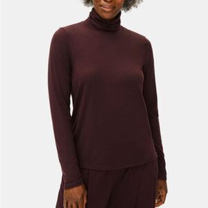 NWT Eileen Fisher Casis Burgundy Brown Turtle Neck Viscose Jersey Top Large